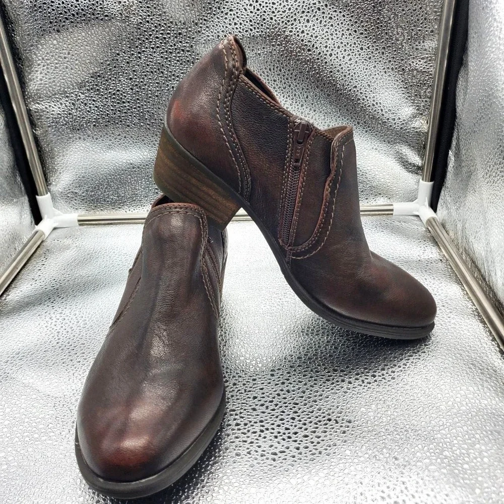 Earth Peak Peru Ankle Boots Womens 7.5‎ M Sunburn Brown Leather Zip Up Shoes